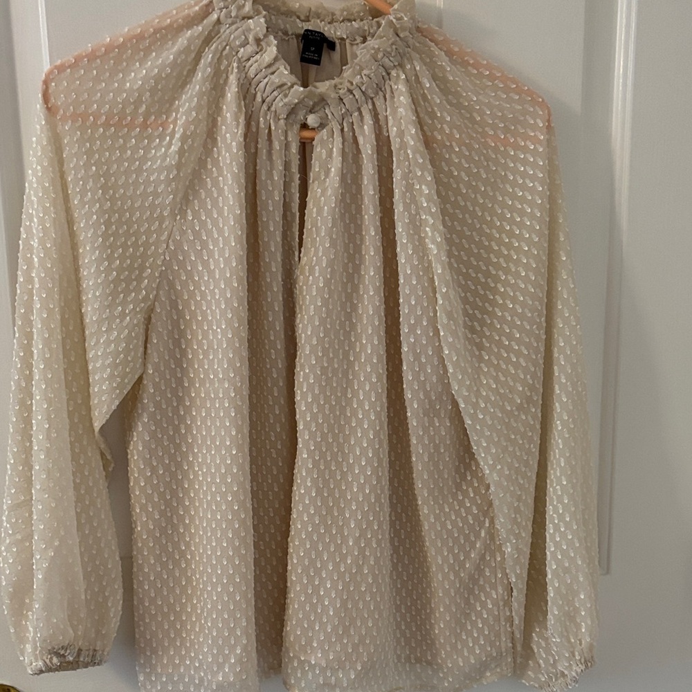 Ann Taylor Chic Cream Textured Blouse. SP